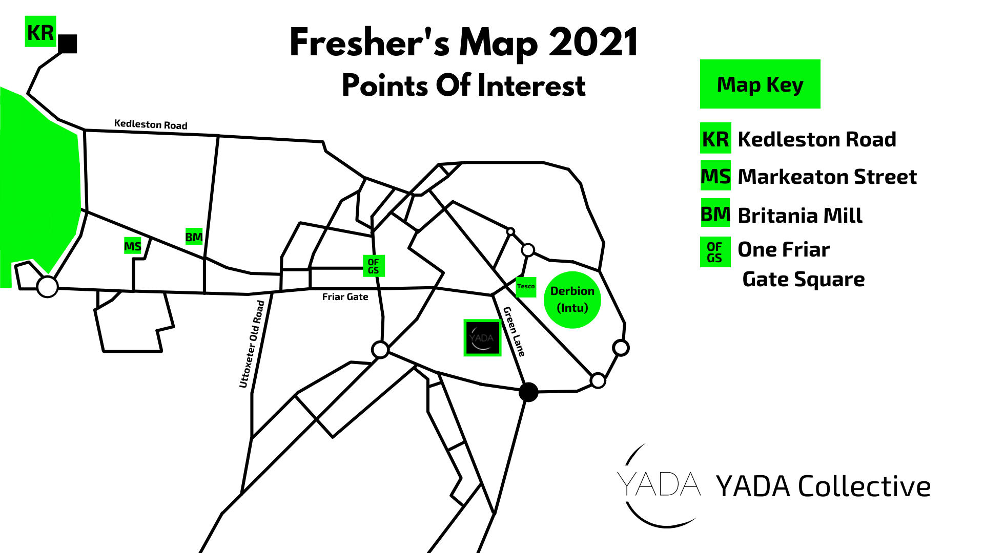 Fresher's Map of hangout spots in Derby